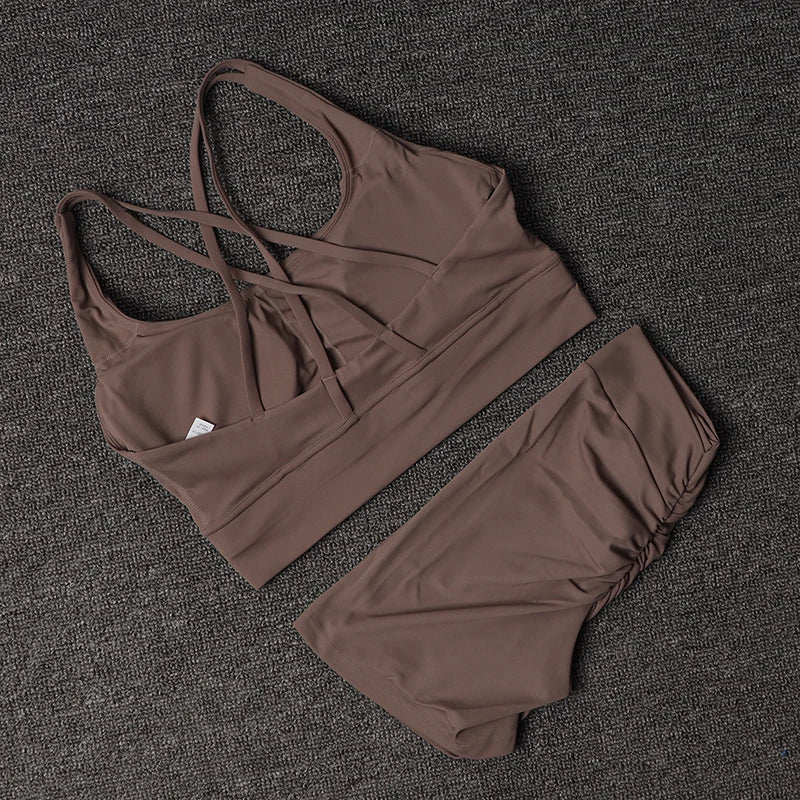 TRY TO BN Fitness Yoga Shorts Sets V Back Women's Tracksuit Sports Bra High Waisted Sportswear Workout Running Cycling Gym Suits