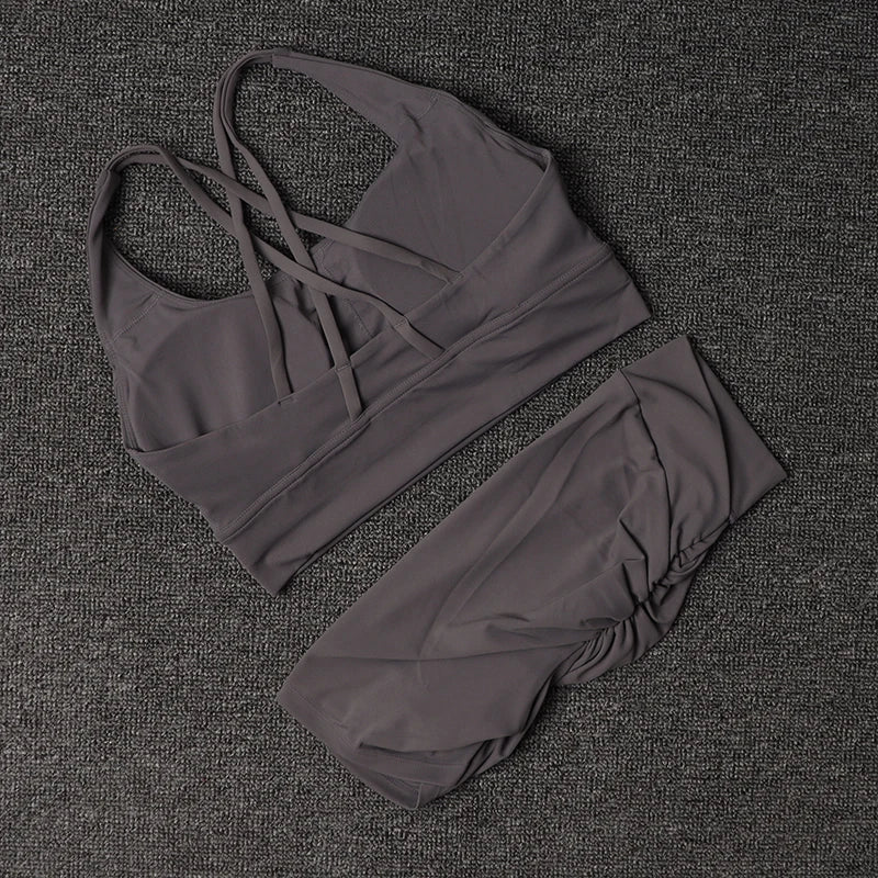 TRY TO BN Fitness Yoga Shorts Sets V Back Women's Tracksuit Sports Bra High Waisted Sportswear Workout Running Cycling Gym Suits