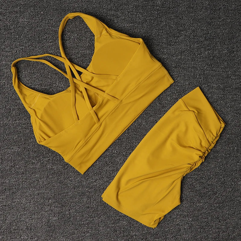 TRY TO BN Fitness Yoga Shorts Sets V Back Women's Tracksuit Sports Bra High Waisted Sportswear Workout Running Cycling Gym Suits