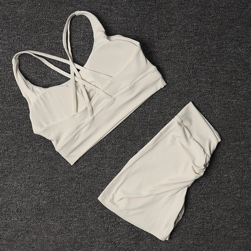 TRY TO BN Fitness Yoga Shorts Sets V Back Women's Tracksuit Sports Bra High Waisted Sportswear Workout Running Cycling Gym Suits