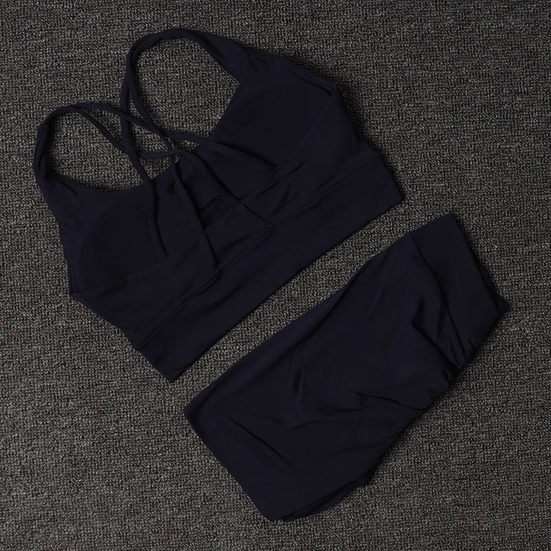 TRY TO BN Fitness Yoga Shorts Sets V Back Women's Tracksuit Sports Bra High Waisted Sportswear Workout Running Cycling Gym Suits