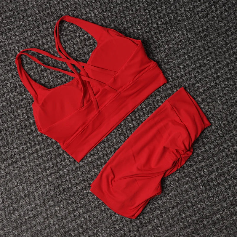 TRY TO BN Fitness Yoga Shorts Sets V Back Women's Tracksuit Sports Bra High Waisted Sportswear Workout Running Cycling Gym Suits